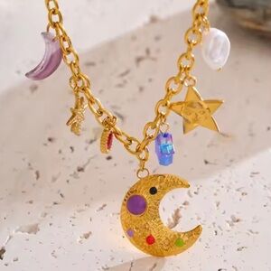 Luna Stars Charms 18K Gold Stainless Steel Waterproof Necklace